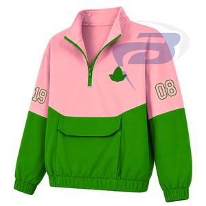 Alfa |   Kapa |   Sudadera con Cierre de Cremallera Alpha Sorority, Diseño de Bloques de Color Verde y Rosa, Bolsillos, Corte Regular, Sudadera de Otoño - Product Image 2