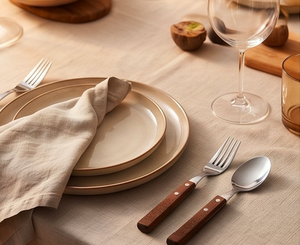 Ensemble de couverts en acier inoxydable avec manche en bois, finition miroir, parfaits pour les mariages, la cuisine, les hôtels et les restaurants - Product Image 5