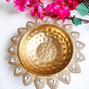 <b>Large</b> Handmade Brass Urli Decorative Bowl for Entryway Table Decor Floating Flowers and <b>Candle</b> Arrangements - Product Image 3