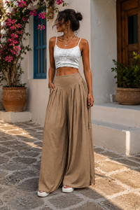 Boho Flowy High Waist Palazzo <b>Pants</b> for Women Cotton Wide Leg Trousers with Tassel Tie Perfect Beach Festival Yoga Clothes - Product Image 2