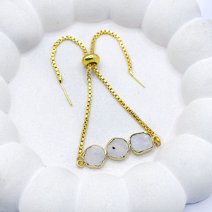 Raw Moonstone Gemstone Triple Stone <b>Bracelet</b> <b>Gold</b> Plated <b>Adjustable</b> Slider Handmade Dainty June Birthstone Jewelry Gift - Product Image 4