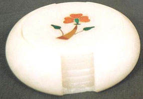 Ensemble de dessous-de-verre en marbre blanc naturel de forme ronde, marbre blanc pur, beau design incrusté de fleurs, pour la décoration de la maison et de l'hôtel - Product Image 6