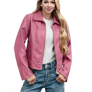 Veste moto en cuir PU rouge pour femme, col rabattu, fermeture éclair, manches longues, manteau de motard uni pour l'automne - Product Image 2