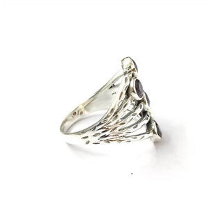 925 Sterling <b>Silver</b> <b>Ring</b> Natural <b>Garnet</b> Gemstone <b>Ring</b> Vintage Textured Multi Shank Jewelry Manufacturer - Product Image 3