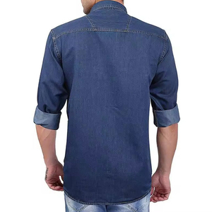 Turn Down Collar Denim Blue Color Button Up Long Sleeve Casual Fashion Jeans <b>Tops</b> Denim Shirts for Men - Product Image 4