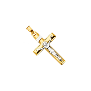 Crucifijo de Jesús Cristo Católico de Oro de 14K de Dos Tonos, Altamente Pulido, con Incrustaciones de Diamantes, Aleación de Cobre, para Niños - Product Image 3