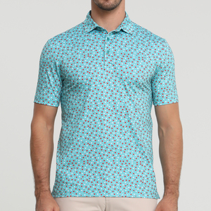 เสื้อโปโลแขนสั้นพิมพ์ลายหัวใจสีฟ้าอ่อนสำหรับผู้ชาย ทรงลำลอง ระบายอากาศได้ดี ผ้าฝ้ายอ๊อกซ์ฟอร์ด - Product Image 1