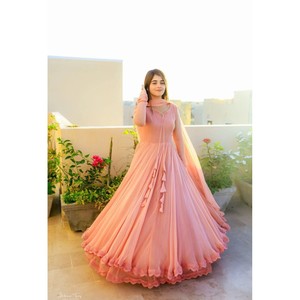 FANCY GEORGETTE FORRO DE TRABAJO PANTALÓN CON DUPATTA BABY PINK - Product Image 1