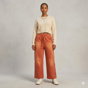 Orange Vintage Washed Rhinestone Sweatpants Wide Leg Joggers Men Women Oversized Streetwear Loose Fit Casual Trousers - Product Image 4