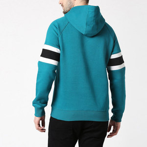 Men's Teal Hooded Sweatshirt <b>Raglan</b> Sleeve Solid Color Cotton French Terry Casual Autumn Wear Regular Fit Pocket Design - Product Image 2