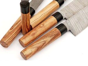 Juego de 5 Cuchillos de Cocina de Acero de Damasco Hechos a Mano, con Hoja Recta y Punta Caída, Grado Industrial, Mangos de Madera, OEM/ODM/OBM - Product Image 4
