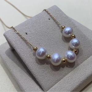 Collier Zhuji Pearl en or 14 carats plaqué, avec perle d'eau douce blanche de 6-7 mm, presque ronde, sans défaut, chaîne de cou Road Tong - Product Image 2
