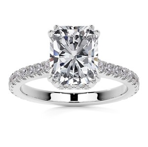 Anillo de Moissanita Corte Radiante, Plata de Ley 925, Chapado en Oro Blanco, Anillo de Compromiso, Boda, Promesa, Regalo Nupcial - Product Image 1
