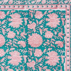 Nappe 2026 bleu ciel givré à motifs floraux roses, imprimée à la main au bloc indien, pour l'inauguration de maison, la décoration de ferme et les mariages - Product Image 4
