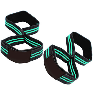 Adjustable Nylon Weightlifting <b>Straps</b> Black with Green Stripes <b>Velcro</b> Closure for Gym Training Unisex - Product Image 1