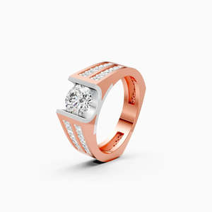 Bague élégante pour homme avec diamant de laboratoire rond, style solitaire, dotée d'un diamant de 1,81 carat |   En or jaune, blanc et rose 9 carats - Product Image 1