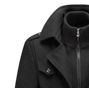 <b>Men's</b> <b>Black</b> Wool Blend <b>Long</b> Overcoat Notched Lapel Single Breasted Thick Winter <b>Coat</b> - Product Image 5