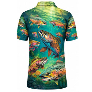 Polo de pêche pour homme avec imprimé truite, séchage rapide, UPF 50, vêtements d'extérieur - Product Image 3