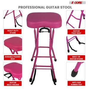 5Core Guitar Stool 3.15" Padded Chair Foldable Heavy Duty Music Seat Built in <b>Foot</b> <b>Rest</b> Guitar Stand - Product Image 6