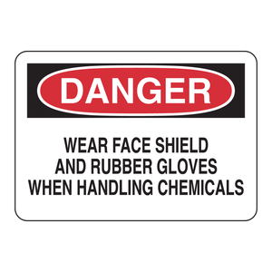 Panneau de signalisation de sécurité Brady Danger pour la manipulation de produits chimiques en laboratoire - Protection faciale et gants en caoutchouc requis - Product Image 2