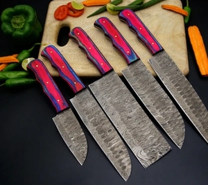 Handmade Damascus Steel Eco-Friendly 5-Piece Kitchen <b>Knife</b> Set Pure Leather Sheath Including Chef Cleaver <b>Steak</b> Fruit <b>Knives</b> - Product Image 2