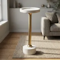 Socle en marbre blanc avec finition laiton, support de présentation, base ronde, centre de table pour la décoration intérieure