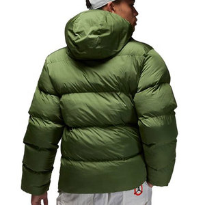 Chaqueta Acolchada con Capucha para Hombre, Verde Sólido, Rellena de Plumón, Cortavientos, Cierre de Cremallera, Corte Regular Informal, 100% Poliéster - Product Image 2