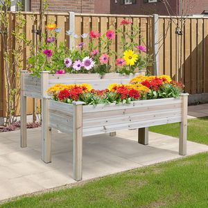 Jardinière surélevée en bois à deux niveaux grande capacité 45x45 cm, style classique, pour légumes, fleurs et herbes - Product Image 2