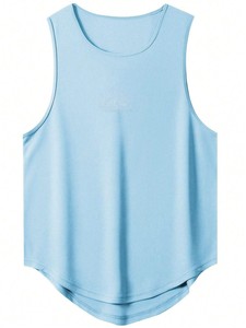 Men's <b>White</b> Sleeveless Tank <b>Top</b> O-Neck Knitted Breathable Quick Dry 100% Polyester Solid Casual Workout Gym Shirt - Product Image 4
