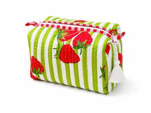Strawberry Tassel Eco-Friendly Waterproof Cosmetic <b>Case</b> Medium Portable Zipper Closure Cotton <b>Makeup</b> Bag Soft Handle Lovely - Product Image 2