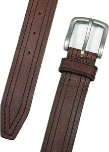 Genuine Leather Men's Casual Belt Silver Buckle Custom Length Vintage Stitch Durable <b>Brown</b> <b>Tan</b> Adjustable - Product Image 4
