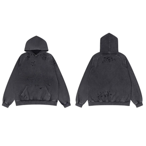 Sudadera con capucha para hombre, personalizada, de algodón grueso, estilo urbano, vintage, con lavado ácido, con cremallera, de corte holgado - Product Image 1