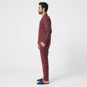 Pyjama pour homme en coton 100% à carreaux, manches longues, taille ajustable avec cordon, coupe classique, confortable et respirant - Product Image 3
