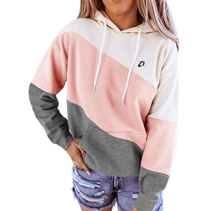 OEM Color <b>Block</b> Hoodies Women's Casual Pullover Long Sleeve Soft Fleece Sweatshirt Drawstring Gym Workout Sportswear Supplier - Product Image 1
