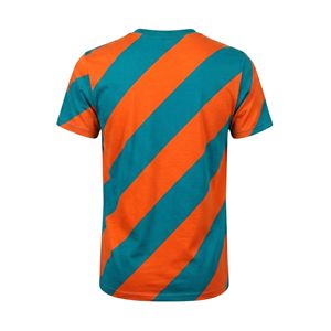 Camiseta con Patrón de Rayas Diagonales en Naranja Brillante y Verde Azulado, Impresión Serigrafiada, Moda Urbana, Secado Rápido, Estilo Casual - Product Image 2