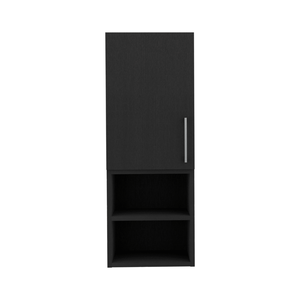 Armoire de salle de bain à une porte Madrid avec poignée en métal noir, deux étagères extérieures et deux étagères intérieures - Product Image 3