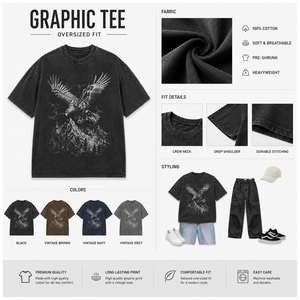 T-shirt graphique vintage personnalisé pour homme, coupe oversize, en coton épais 100 %, délavé à l'acide, style streetwear, écologique - Product Image 5