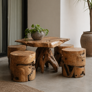 ARTERRA Premium Unique Rustic Teak Root Coffee <b>Table</b> <b>Set</b> Natural Wood <b>Stools</b> Handcrafted Living Room - Product Image 4