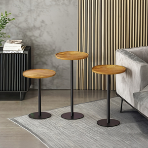 Lot de 1 table d'appoint ronde en métal et en bois à vendre pour intérieur, extérieur, maison ou bureau, tables basses pour salon ou boissons - Product Image 6