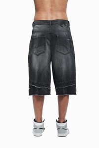 Pantalones cortos vaqueros anchos para hombre, estilo vintage, negros desgastados, con efecto degradado, rasgados, estilo urbano, holgados - Product Image 2