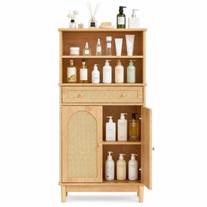 Meuble de salle de bain en teck biologique pur avec double arche en rotin et rangement intégré - Product Image 2