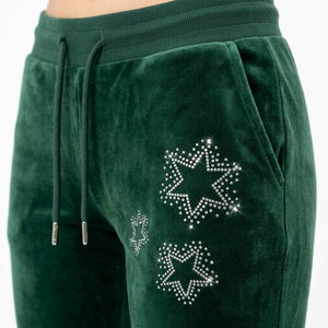 <b>Women</b> Y2K Green <b>Velvet</b> Flare Pants Sequined Star Embroidery Mid Waist Drawstring Long Bell Bottom <b>Trousers</b> - Product Image 6