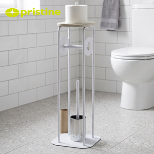 Porte-papier toilette moderne en fer sur pied avec étagère pour plantes et porte-brosse, sans perçage, pour salle de bain - Product Image 4