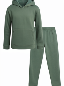 Ensemble de survêtement personnalisé, sweat-shirt et pantalon de survêtement décontractés, uni, vert sauge, en molleton - Product Image 5