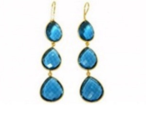Boucles d'oreilles bleues en forme de triple goutte d'eau, bijoux pendantes dorées, boucles d'oreilles à trois pierres, cadeau élégant pour elle - Product Image 3
