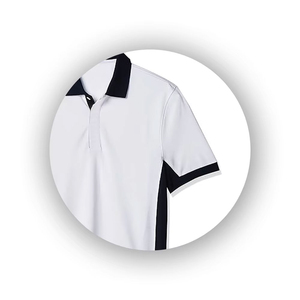 เสื้อโปโลแขนสั้นสีขาวสำหรับผู้ชาย ดีไซน์บล็อกสีดำ แห้งเร็ว ทรงสปอร์ต ผ้าถัก ทรงปกติ - Product Image 6