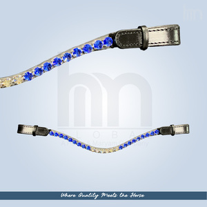 Brida de cuero de lujo azul zafiro cosida a mano con cristales Arena para caballo, cabezada de doma ecuestre personalizada, venta al por mayor OEM - Product Image 3