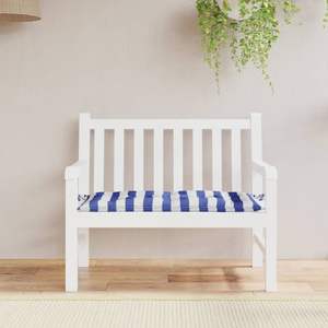 Coussin de banc de jardin extérieur à rayures bleues et blanches - Product Image 1