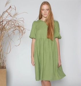 Nouvelle arrivée, robe de maternité formelle mi-longue en coton avec poches, écologique, couleur vert poire, pour femmes - Product Image 2