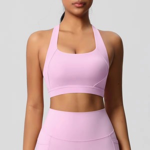 Custom Wholesale Womens U-NECK Yoga Sports <b>Bra</b> Adjustable <b>Thin</b> <b>Strap</b> Breathable Front Logo Lightweight High Support Workout Top - Product Image 4